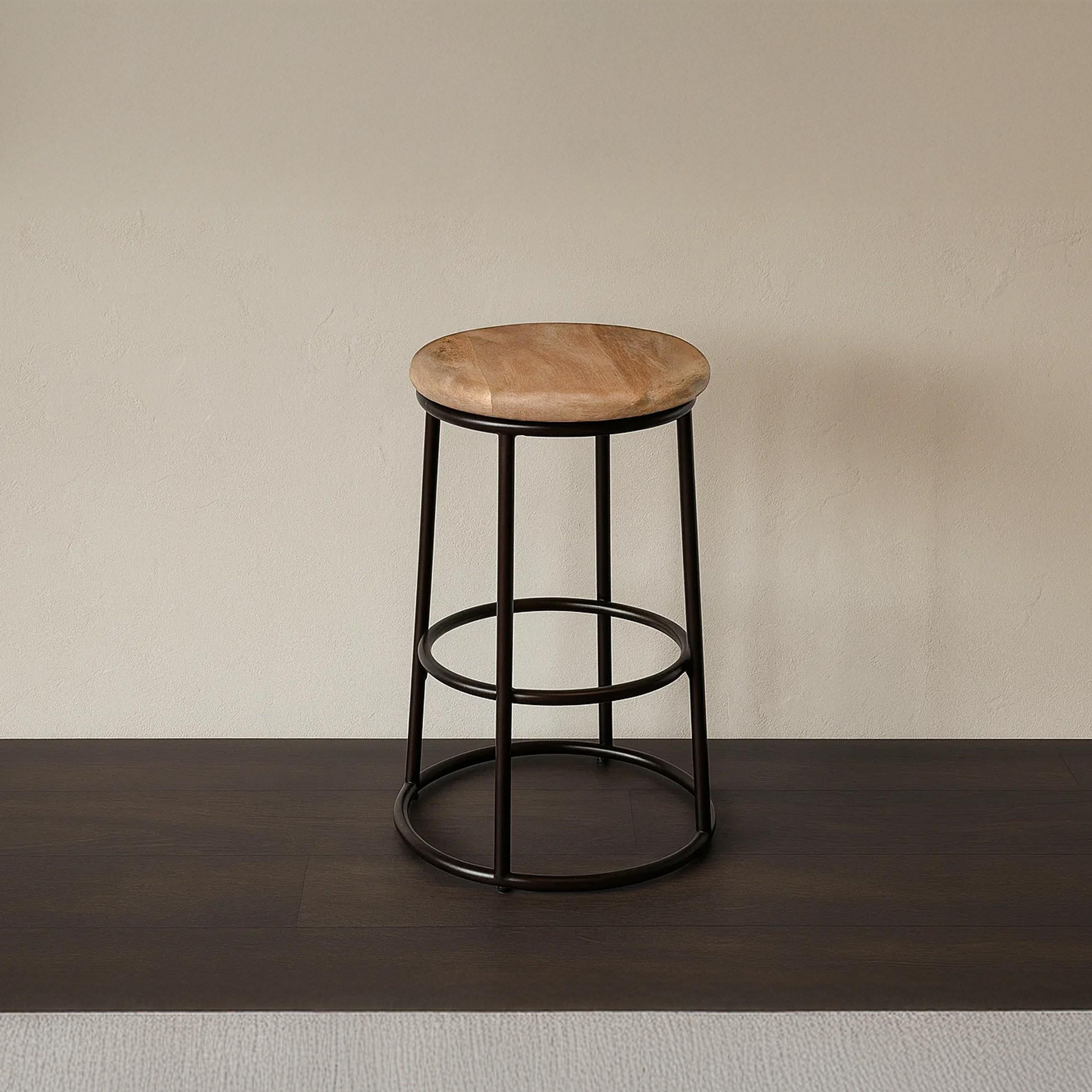 24" Mango Wood Counter Height Barstool With Iron Base Brown And Black