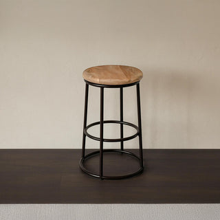 24" Mango Wood Counter Height Barstool With Iron Base Brown And Black