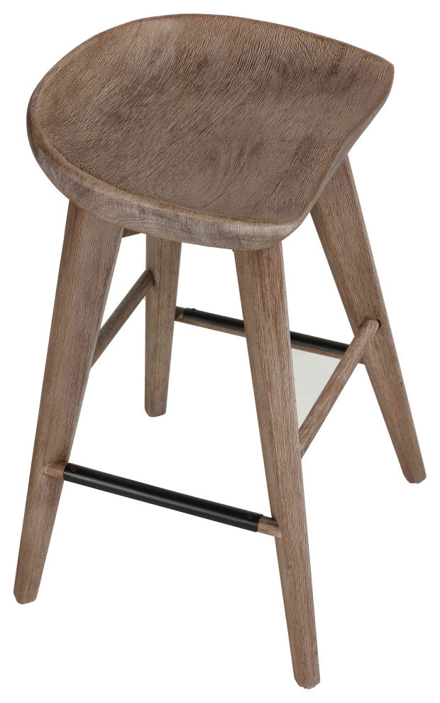 Tiwi Backless Swivel Counterstool, Solid Wood, 24" Gray Whitewash