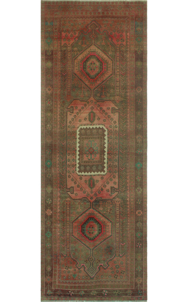 Vintage Distressed Imran Rust/Brown Runner, 4'5x12'9