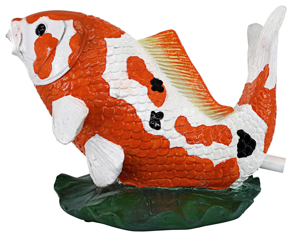Kohaku Asian Koi Piped Spitter Statue
