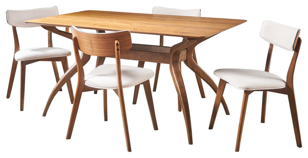 GDF Studio 5-Piece Nerron Mid Century Wood Dining Set, Light Beige