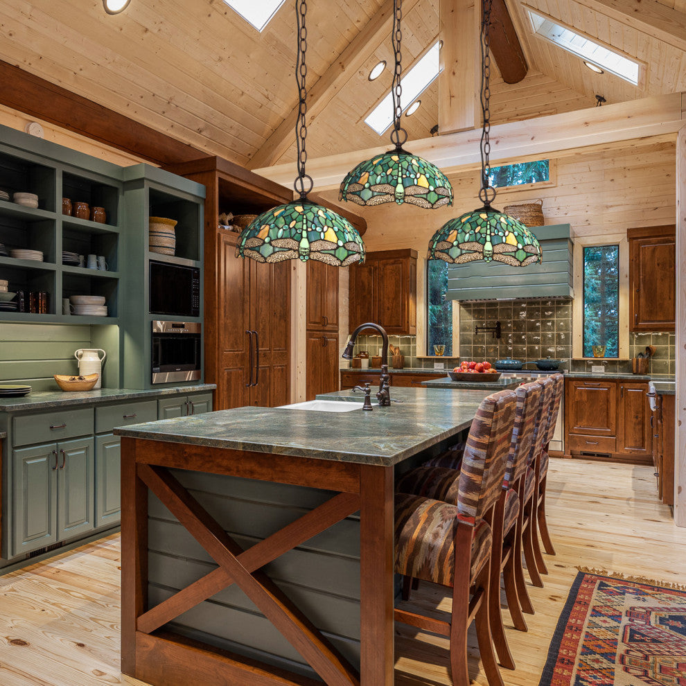 Sunniva Dragonfly Tiffany 2-Light Ceiling Pendant 16" Shade