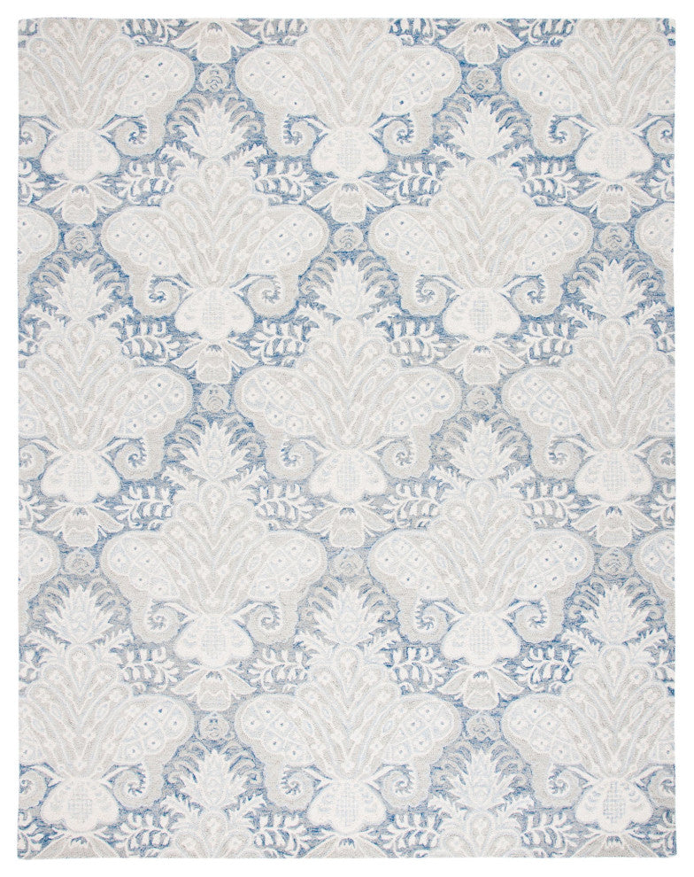 Safavieh Micro-Loop Mlp539M Damask Rug, Blue and Ivory, 5'0"x5'0" Round