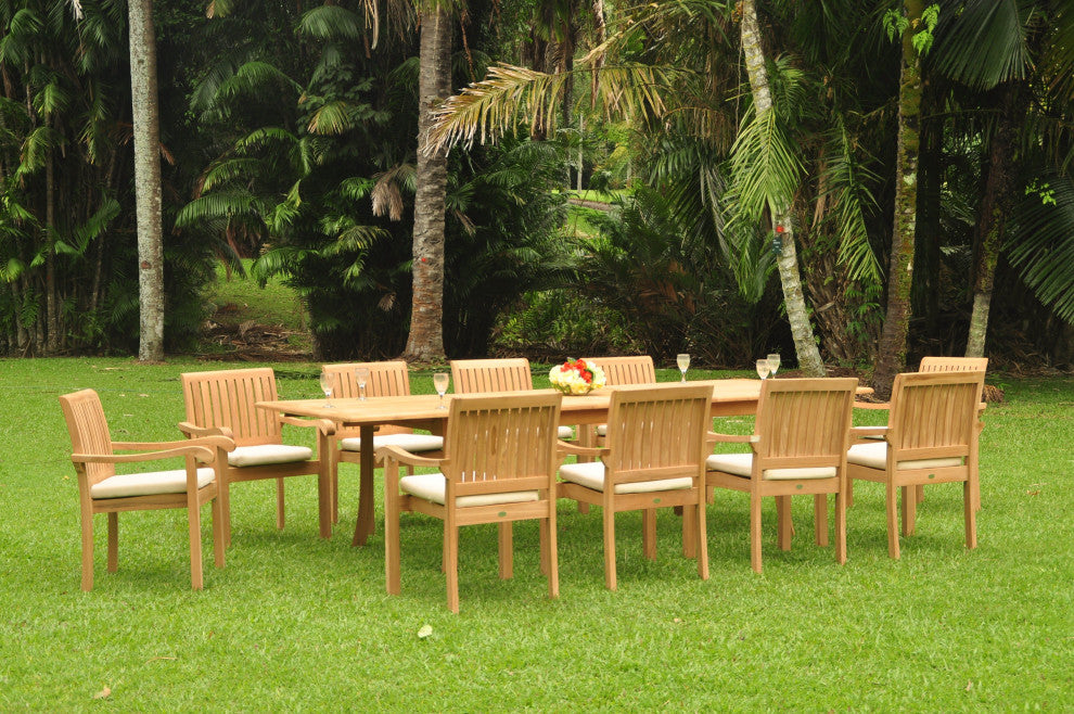 13-Piece Outdoor Teak Dining Set: 117" Rectangle Table, 12 Nain Stacking Chairs