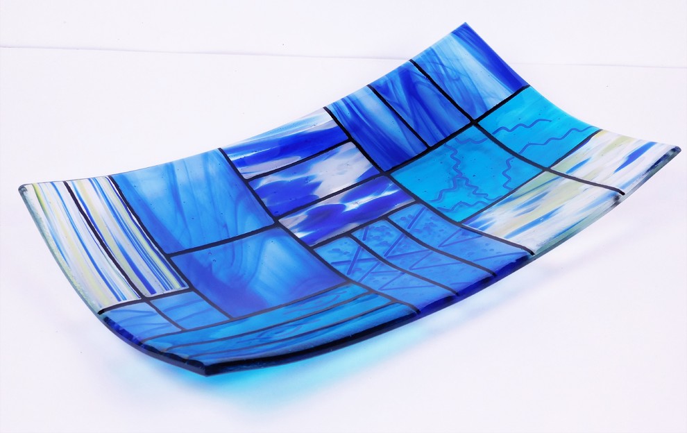 Decorative Fused Glass Plate "A Gentle Color Mix", Blue
