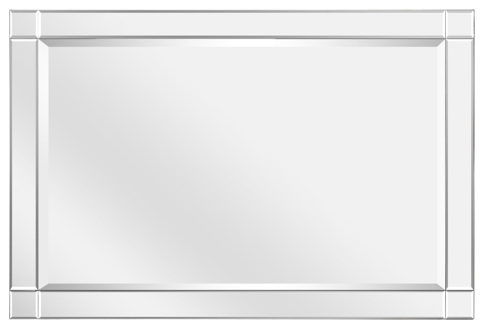 Squared Corner Beveled Rectangle Wall Mirror, Solid Wood Frame Mirror, 36" X 24"