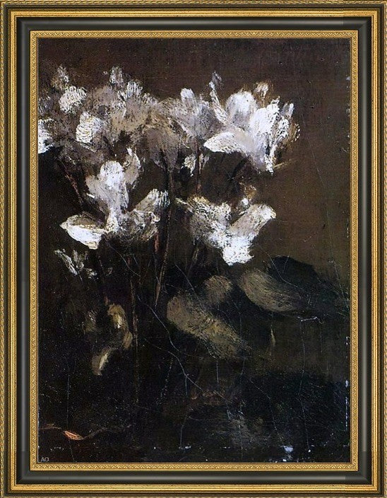 Henri FantinLatour Flowers, Cyclamens Framed Premium Canvas Print, 21"x28"