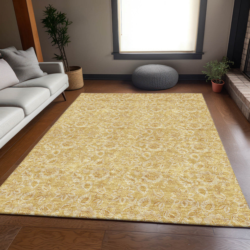 Premium Machine Washable Mayfield AMF661 Gold 3' x 5' Rug
