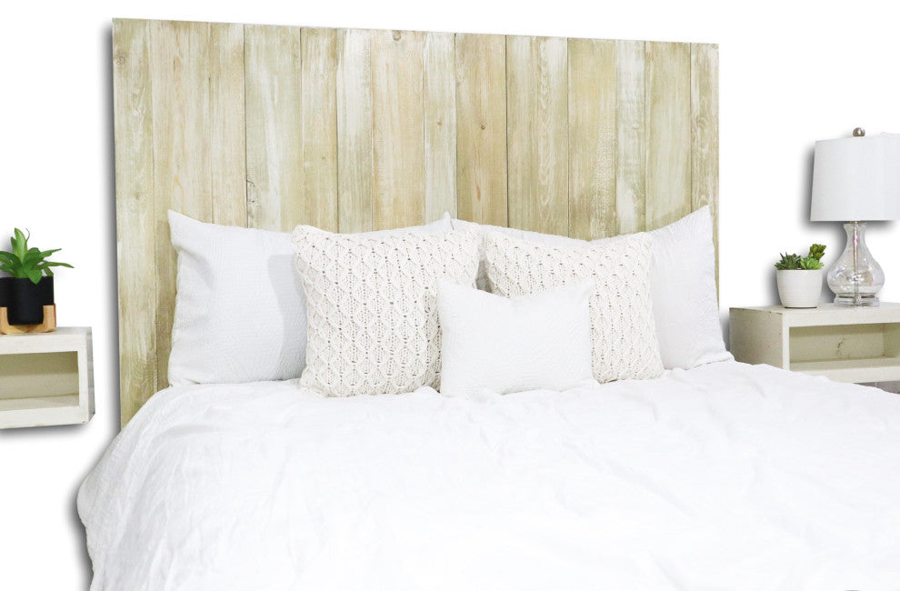 Solid Wood Headboard Modern Farmhouse with Smooth Natural Wood Grain for Any Bed, Sagewash, King