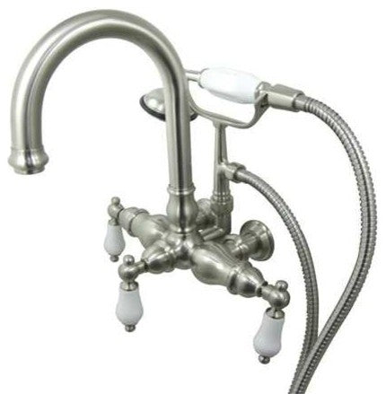 Satin Nickel 3-3/8" Wall Mount Clawfoot Tub Filler with Hand Shower CC3017T8