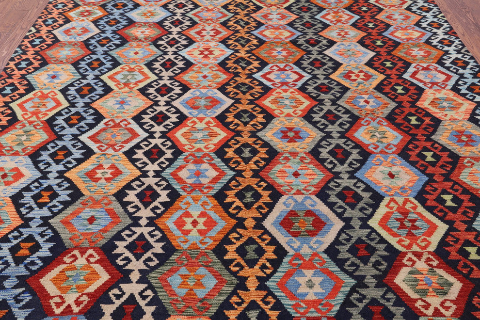 8' 8" X 10' 1" Wool On Wool Flat Weave Kilim Reversible Rug Q9458
