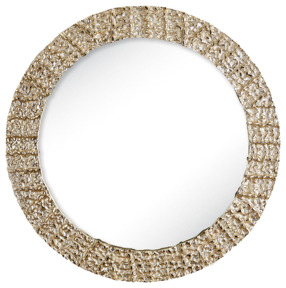 Round Textured Champagne Round Metal Mirror 22in Contemporary Gold Silver Modern