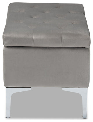 Jennafyr Contemporary Velvet Storage Ottoman, Gray