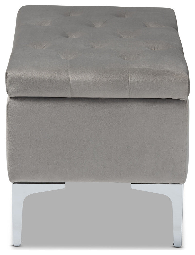 Jennafyr Contemporary Velvet Storage Ottoman, Gray