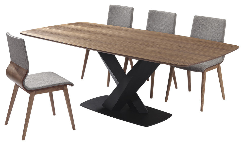 Everett Mid-Century Walnut Wood 5-Piece Dining Set