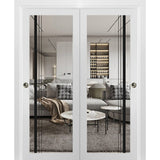 Bypass Doors 72 x 80 | Lucia 2566 White Silk Clear Glass | Sturdy Rails