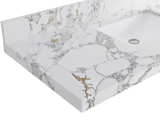Boston 36" Right Offset Bath Vanity in Fine Grain 2" Calacatta Poanazzo