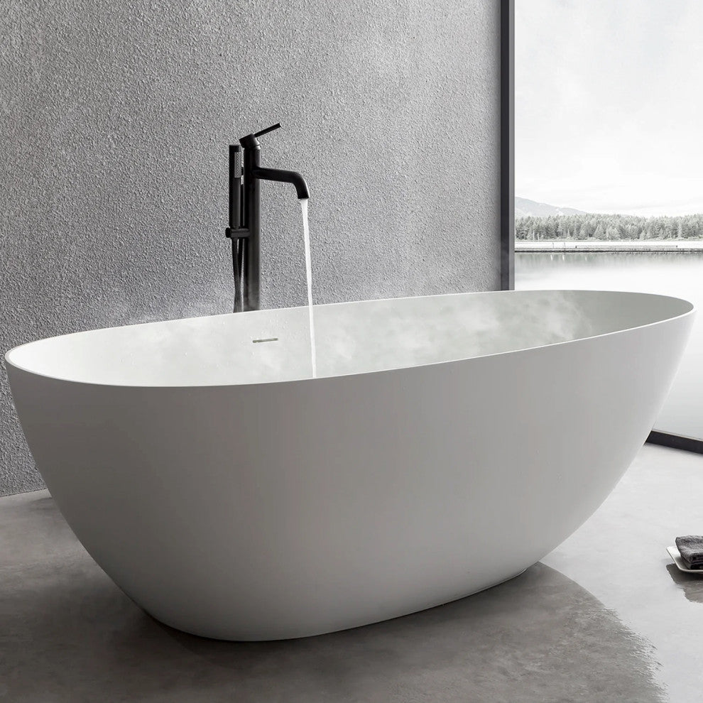 Solid Surface Freestanding Soaking Bathtub, Drain, 67"