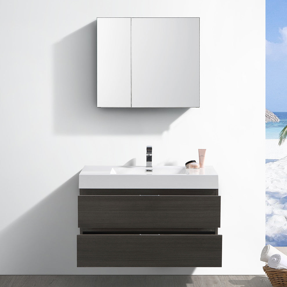 Valencia 40" Gray Oak Wall Hung Modern Bathroom Vanity, Medicine Cabinet