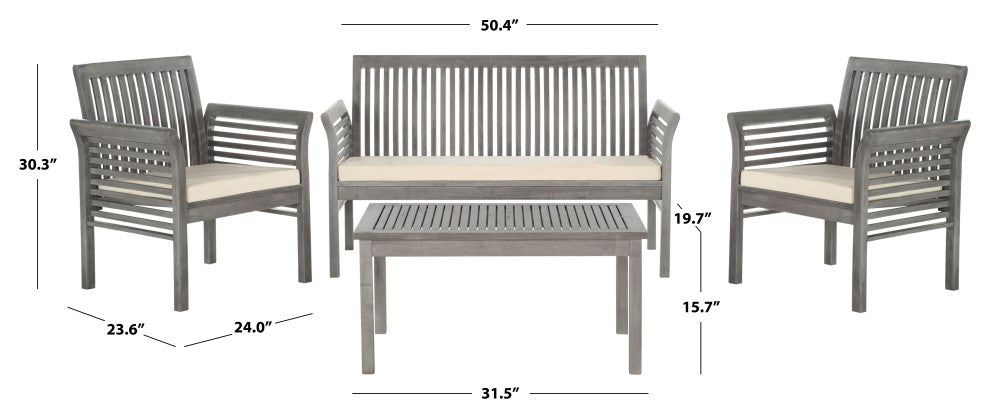 Safavieh Carson 4-Piece Indoor-Outdoor Living Set, Gray Wash