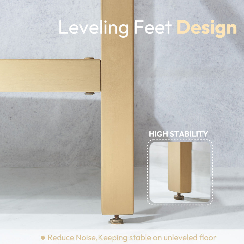 Ecija Bath Vanity, Metal Support with Stone Top, Brushed Gold, 72 in., With Mirror