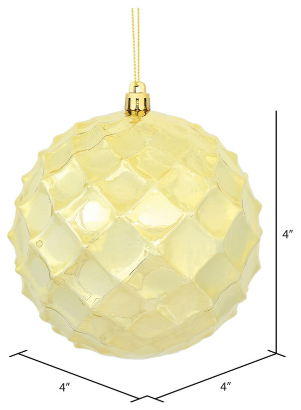 Vickerman N174208D 4.75" Gold Shiny Diamond Bauble Christmas Ornament, Set of 4