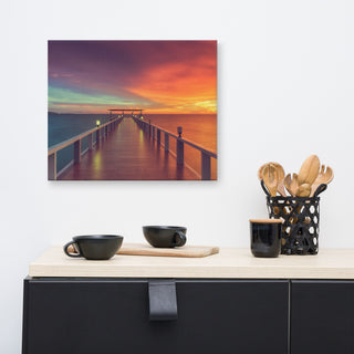 Surreal Wooden Pier At Sunset Intrigued Landscape Photo Canvas Art Print, 16" X 20"