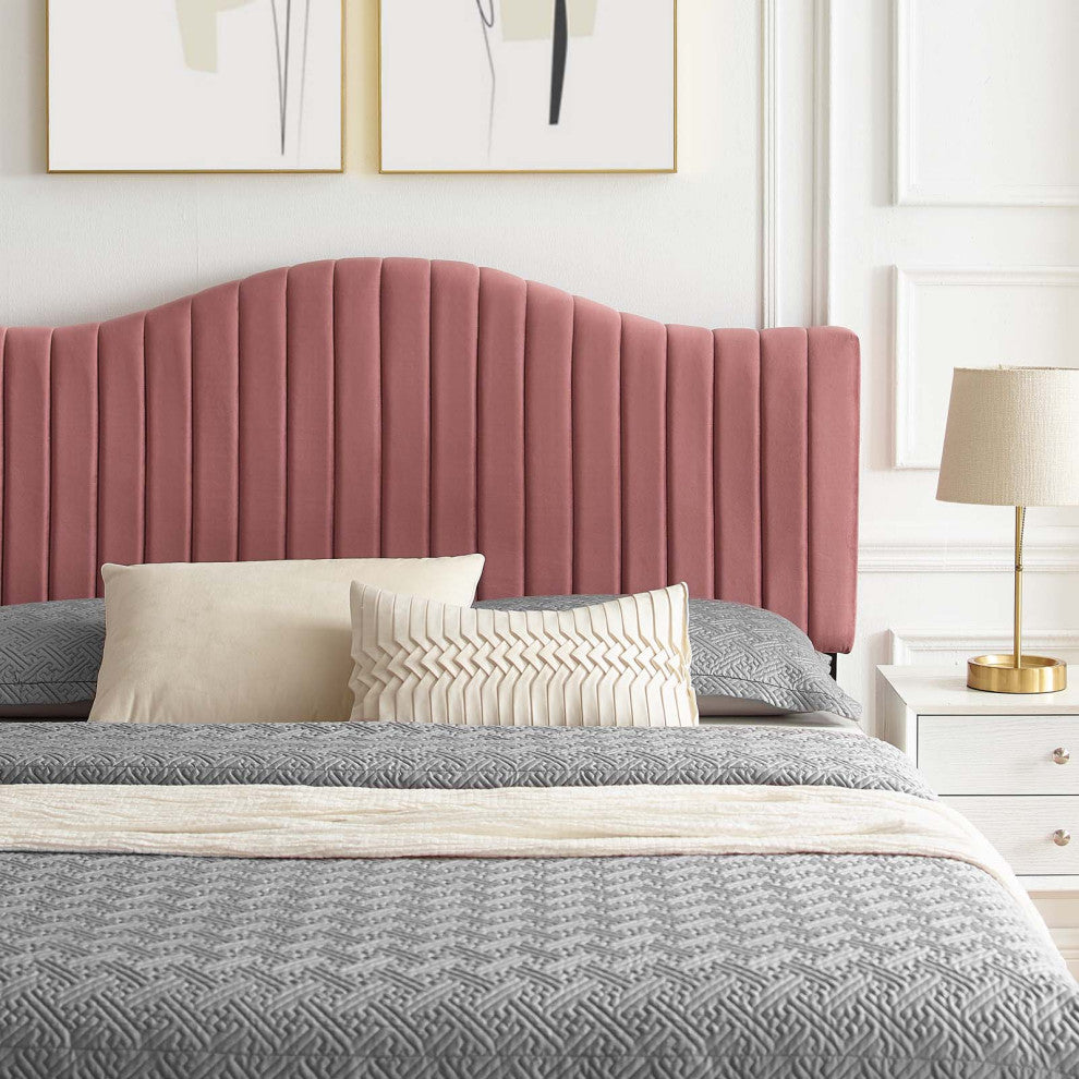 Tufted Platform Bed Frame, Queen Size, Velvet, Pink, Modern Contemporary