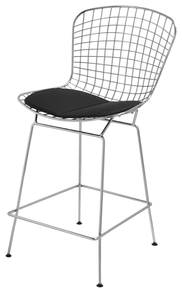 Chrome Wire Counter Height Stools for Bar, Black