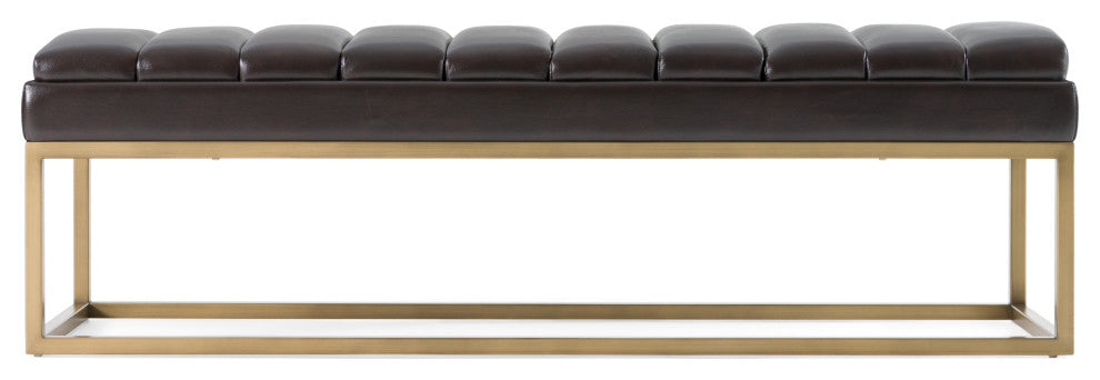Modrest Bridger Modern Black Vegan Leather + Brass Dining Bench
