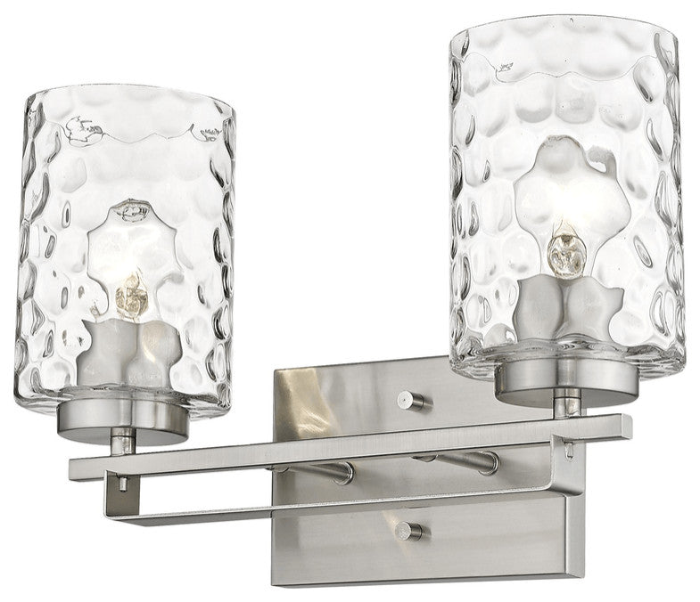 Silver Metal and Pebbled Glass Two Light Wall Sconce