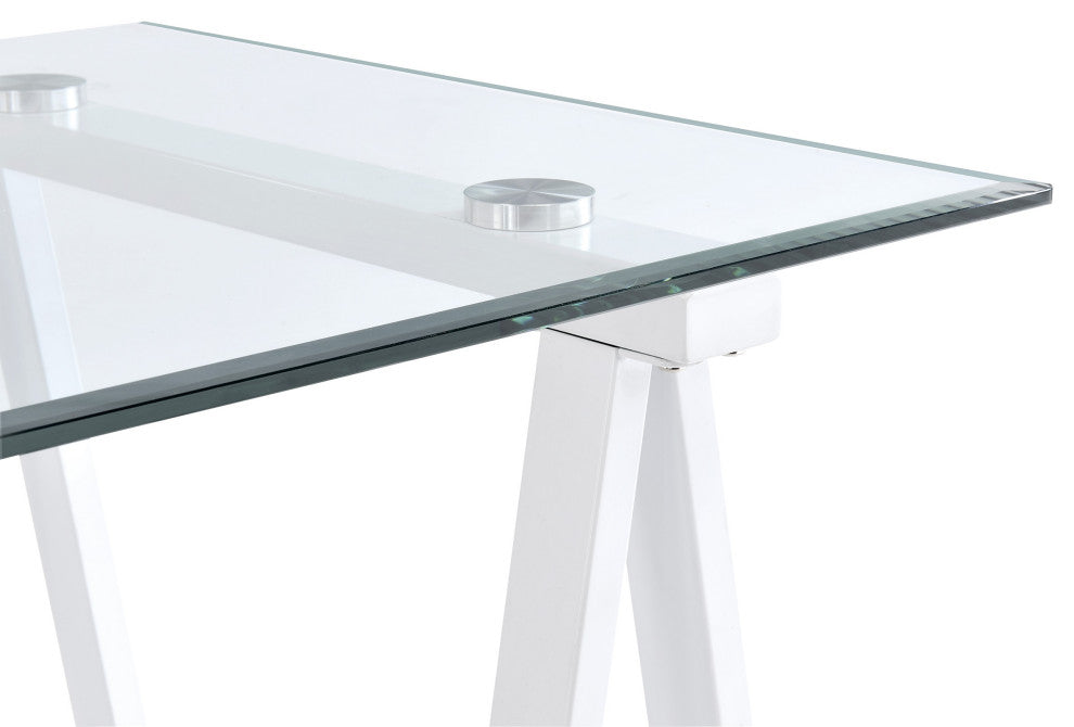 Middleton Desk With Clear Glass Top and White Base