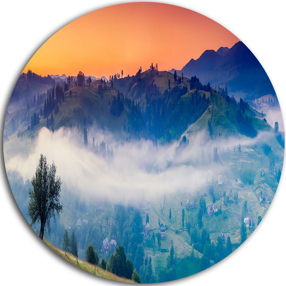 Fantastic Blue Mountains Panorama, Landscape Disc Metal Artwork, 23"