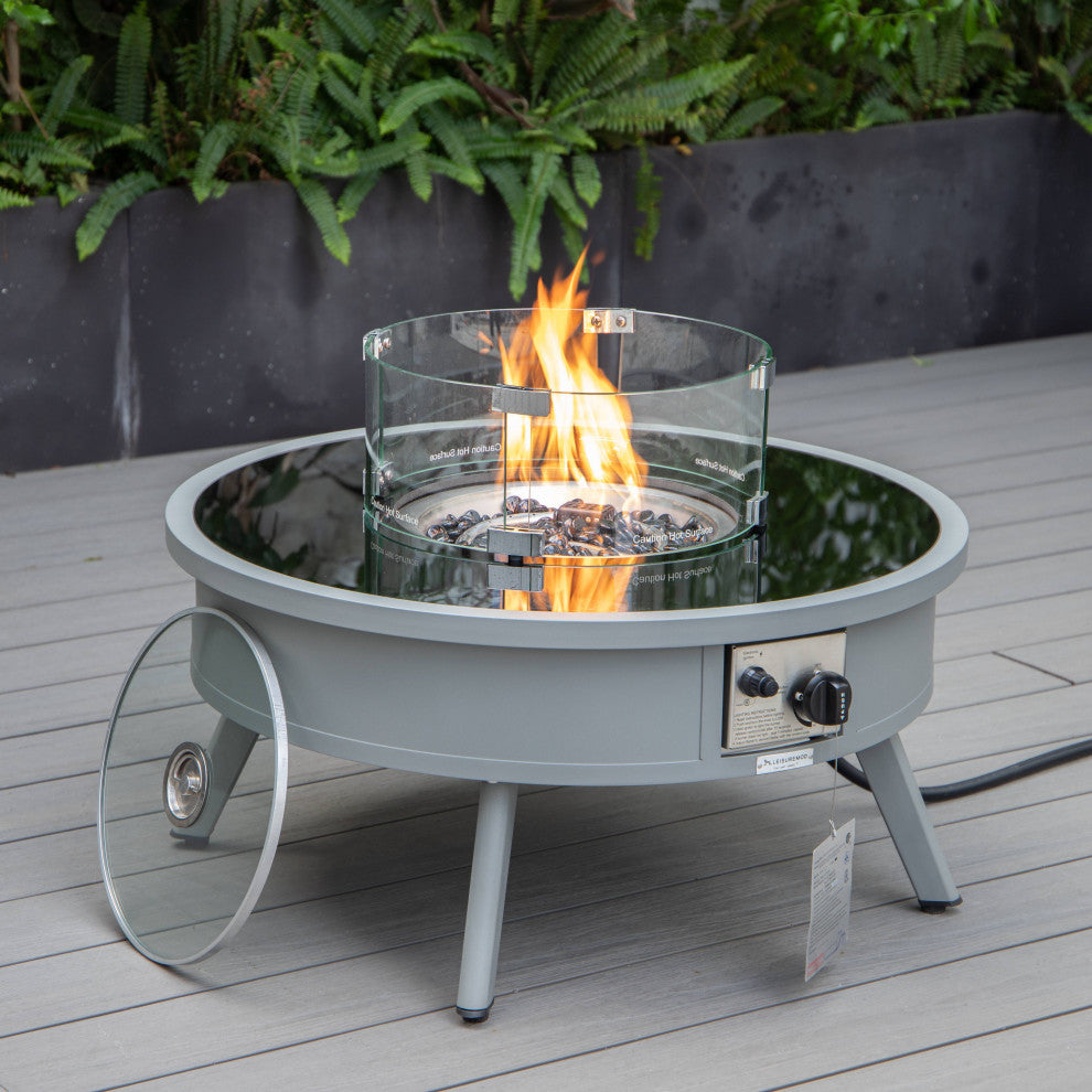LeisureMod Walbrooke Round Fire Pit Table and Tank Holder, Gray