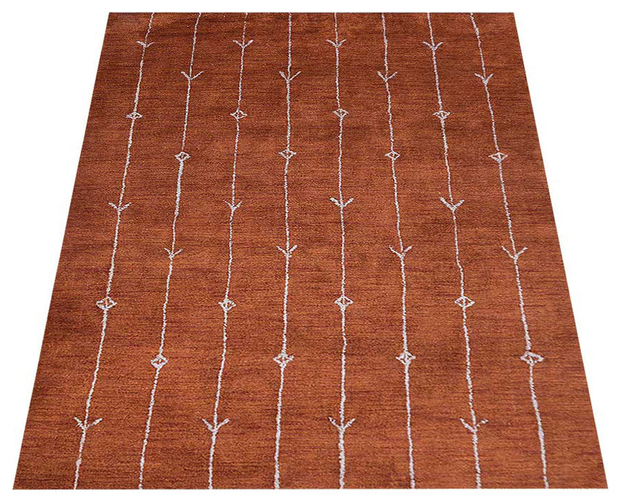 HAND KNOTTED LOOM SILK ECO-FRIENDLY AREA RUG-6'x9',Rectangle,Orange,Contemporary