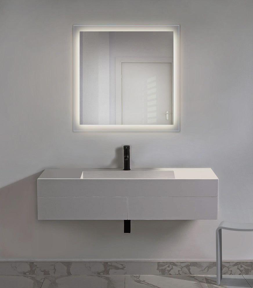LED Lighted Bathroom Mirror Wall Mount With Defogger, 36"x36"