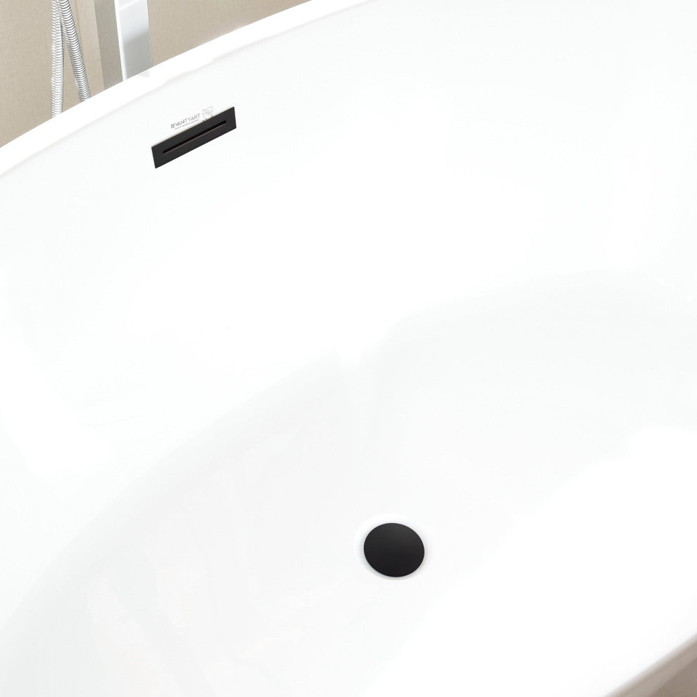 Vanity Art 55"x32" Acrylic Freestanding Soaking Bathtub, White/Matte Black