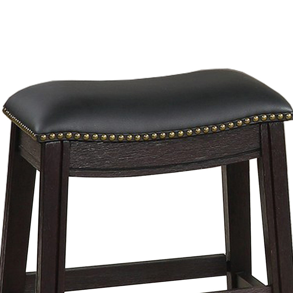 Benzara BM231998 Curved Leatherette Stool With Nailhead Trim, Set of 2, Black