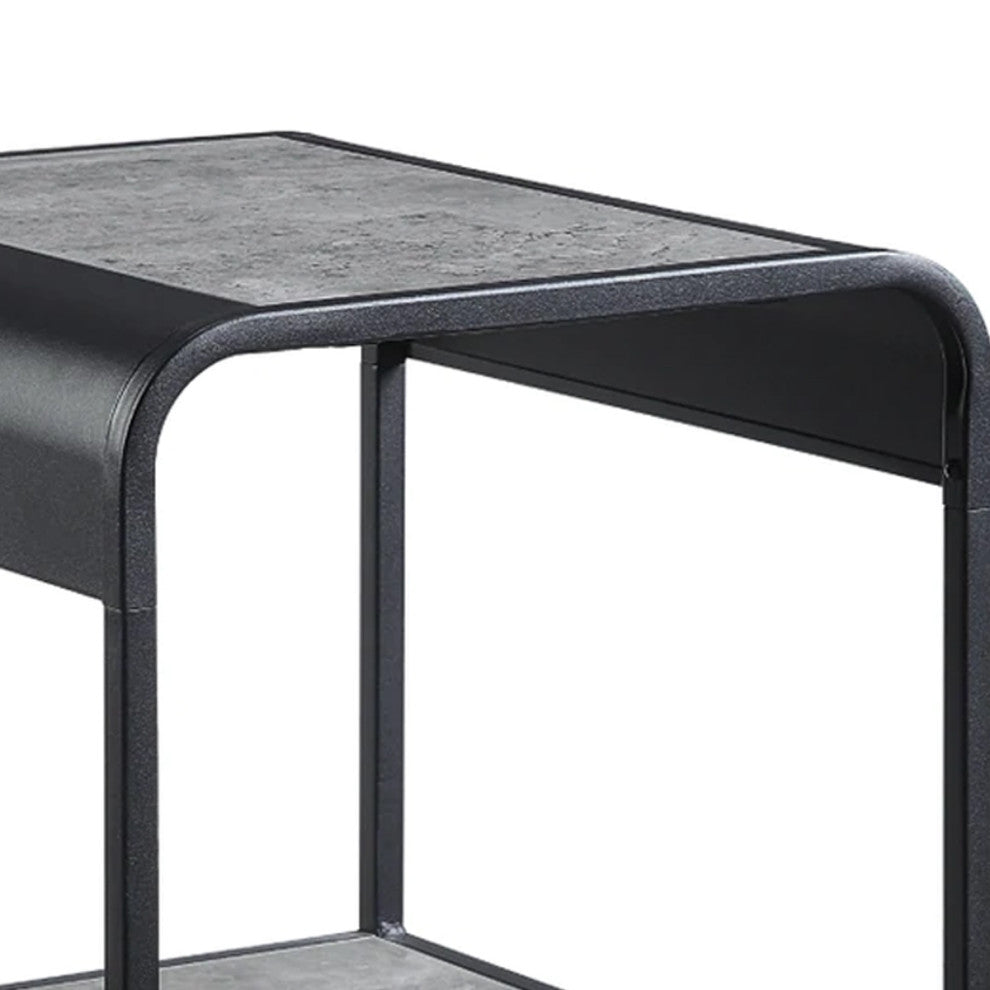 Benzara BM276254 21" Modern End Table With Open Shelves, Gray/Black