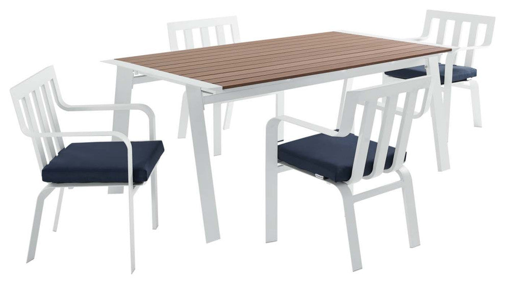 Baxley 5 Piece Outdoor Patio Aluminum Dining Set White Navy