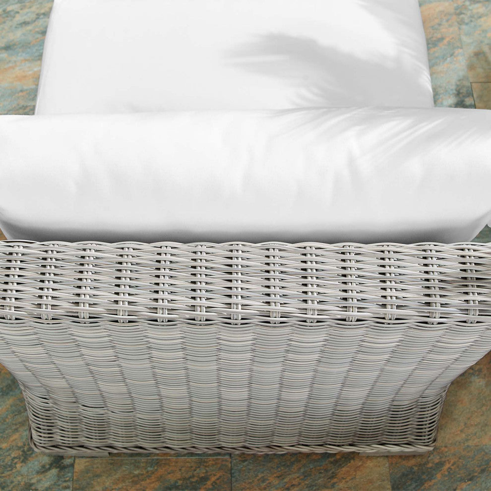 Lounge Chair, Sunbrella, Rattan, Wicker, Gray White, Modern, Outdoor Patio