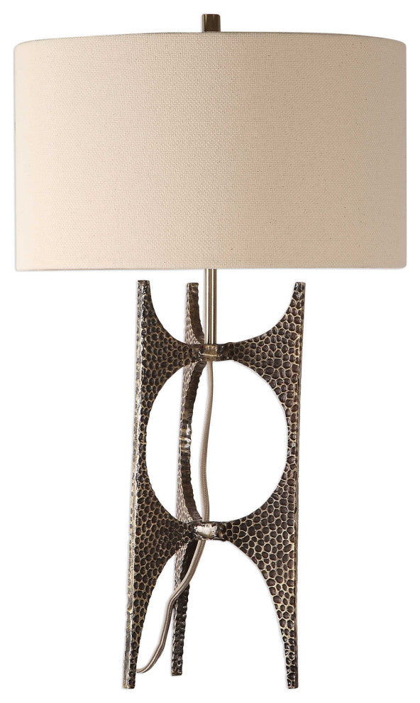 Modern Hammered Bronze Metal Sculpture Table Lamp, Open Abstract Mid Century
