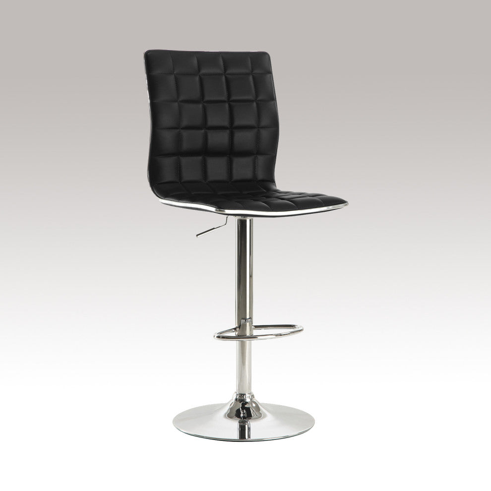 Set of 2 Adjustable Height Bar Stools, Black and Chrome