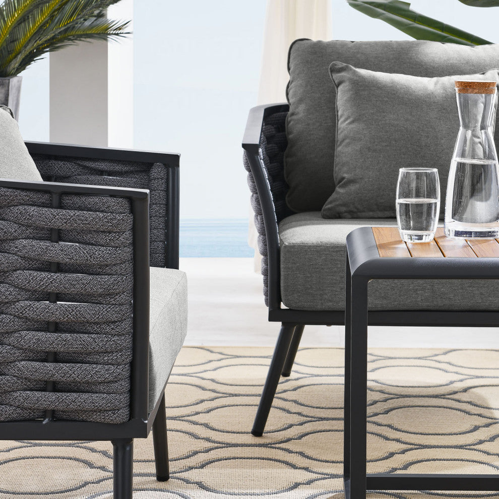 Lounge Chair Table Set, Gray, Aluminum, Modern, Outdoor Patio Hospitality