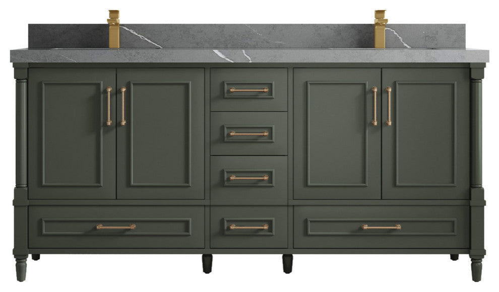 Aberdeen 72 Double Sink Bath Vanity in Pewter Green 2" Piatra Gray