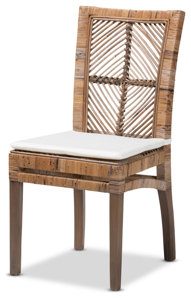 Ivanka Dining Chair With Cushion, Gray Natural Rattan & Mahogany