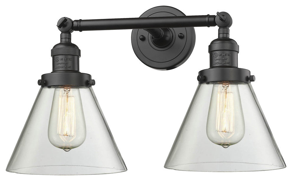 Large Cone 2-Light LED Bath Fixture, Oil Rubbed Bronze, Glass: Clear