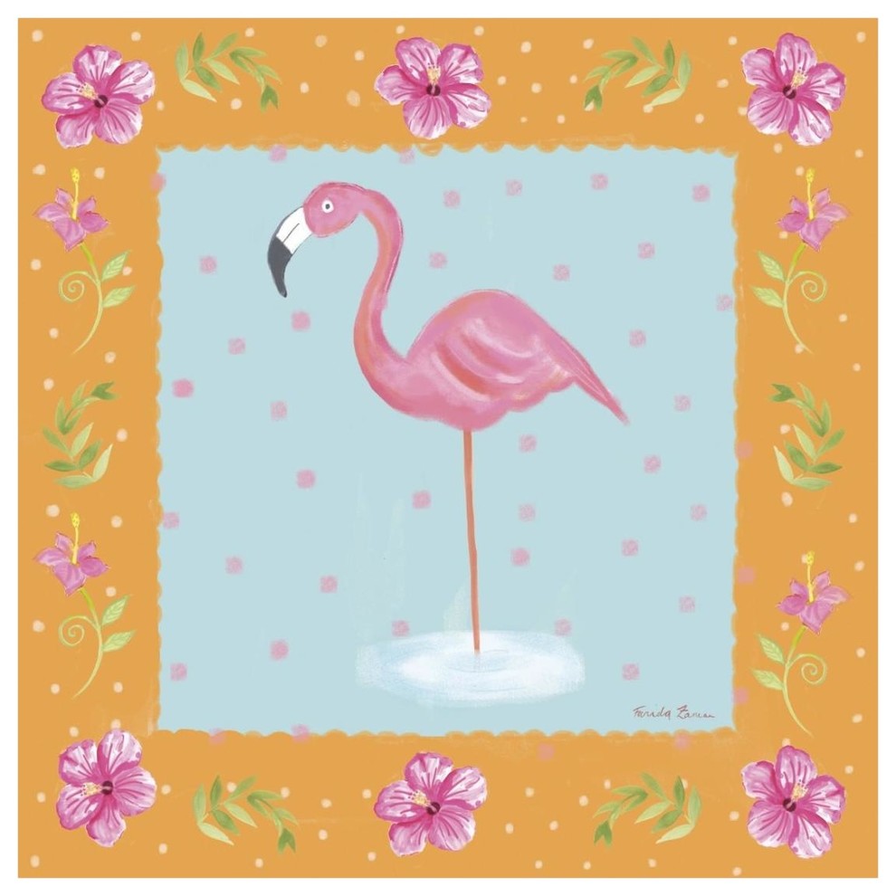 "Flamingo Dance IV" Digital Paper Print by Farida Zaman, 26"x26"