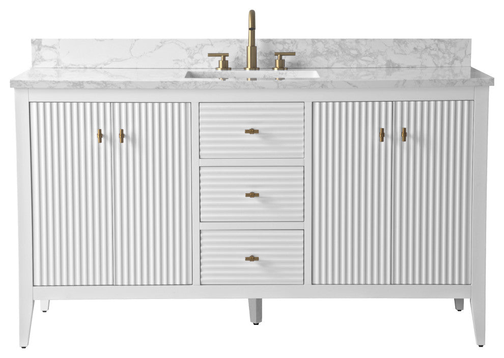 Vanity Art Freestanding Vanity, White, 60", Single Sink, Golden Brushed